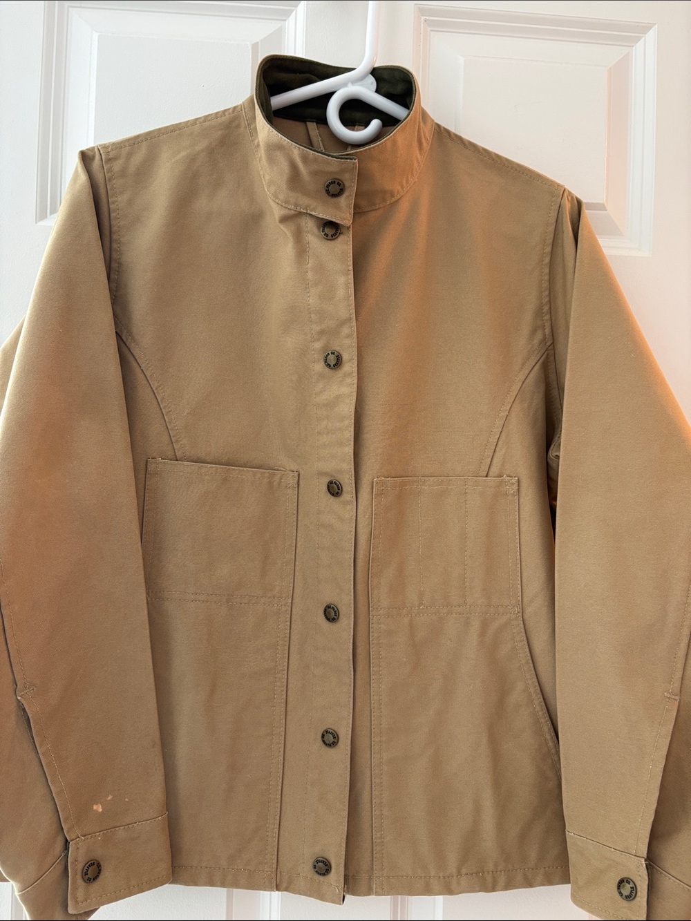 Genuine Filson Vintage Dry-Waxed Tan Short Work Jacket with Dark Green Collar